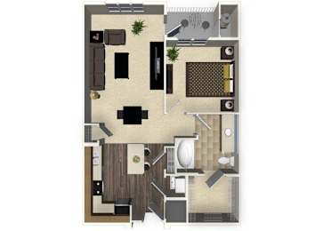 Floor Plan  1 bedroom 1 bathroom apartment A1L floorplan at Venue Apartments in San Jose, CA