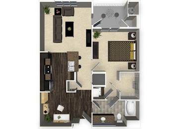 Floor Plan  1 bedroom 1 bathroom apartment A2 floorplan at Venue Apartments in San Jose, CA