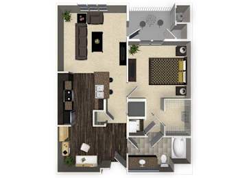 Floor Plan  1 bedroom 1 bathroom apartment A2L floorplan at Venue Apartments in San Jose, CA
