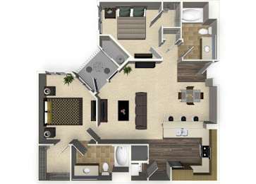 Floor Plan  2 bedroom 2 bathroom apartment B1 floorplan at Venue Apartments in San Jose, CA