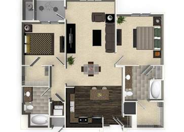 Floor Plan  2 bedroom 2 bathroom apartment B2 floorplan at Venue Apartments in San Jose, CA