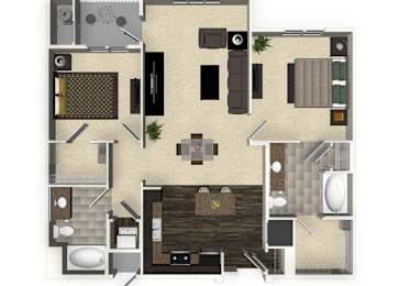 Floor Plan  2 bedroom 2 bathroom apartment B2A floorplan at Venue Apartments in San Jose, CA