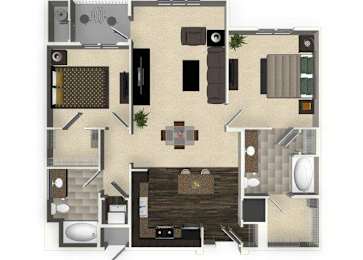 Floor Plan  2 bedroom 2 bathroom apartment B2L floorplan at Venue Apartments in San Jose, CA