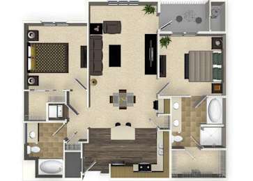 Floor Plan  2 bedroom 2 bathroom apartment B3 floorplan at Venue Apartments in San Jose, CA