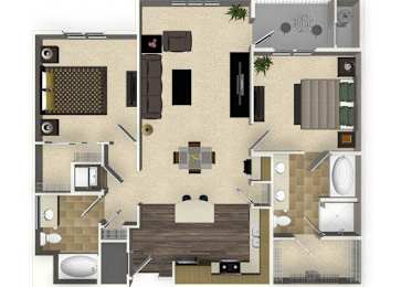 Floor Plan  2 bedroom 2 bathroom apartment B3A floorplan at Venue Apartments in San Jose, CA