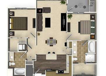 Floor Plan  2 bedroom 2 bathroom apartment B3L floorplan at Venue Apartments in San Jose, CA