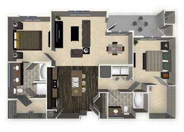 Floor Plan  2 bedroom 2 bathroom apartment B4 floorplan at Venue Apartments in San Jose, CA