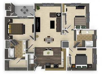 Floor Plan  3 bedroom 2 bathroom apartment C1 floorplan at Venue Apartments in San Jose, CA