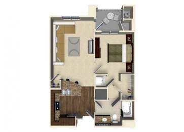 Floor Plan  1 bedroom 1 bathroom apartment A1 floor plan at The Verdant Apartments in San Jose, CA