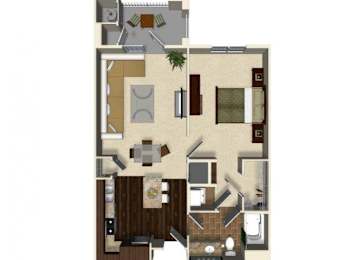 Floor Plan  1 bedroom 1 bathroom apartment A2 floor plan at The Verdant Apartments in San Jose, CA