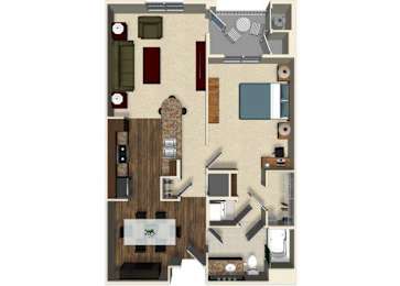 Floor Plan  1 bedroom 1 bathroom apartment A3 floor plan at The Verdant Apartments in San Jose, CA