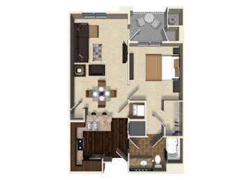 Floor Plan  1 bedroom 1 bathroom apartment A4 floor plan at The Verdant Apartments in San Jose, CA