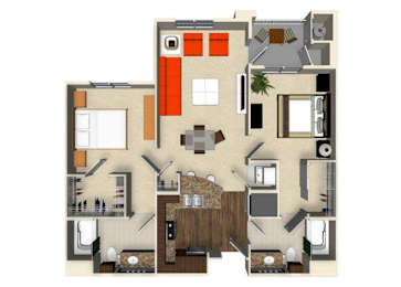Floor Plan  2 bedroom 2 bathroom apartment B1 floor plan at The Verdant Apartments in San Jose, CA