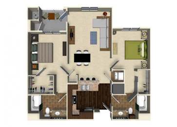 Floor Plan  2 bedroom 2 bathroom apartment B2 floor plan at The Verdant Apartments in San Jose, CA