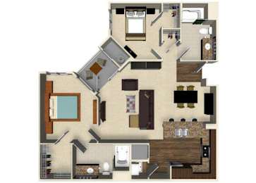 Floor Plan  2 bedroom 2 bathroom apartment B3A floor plan at The Verdant Apartments in San Jose, CA