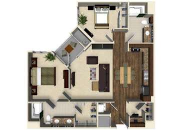 Floor Plan  2 bedroom 2 bathroom apartment B3B floor plan at The Verdant Apartments in San Jose, CA