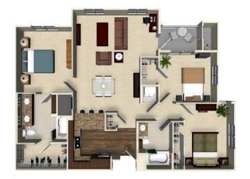 Floor Plan  3 bedroom 2 bathroom apartment C1 floor plan at The Verdant Apartments in San Jose, CA