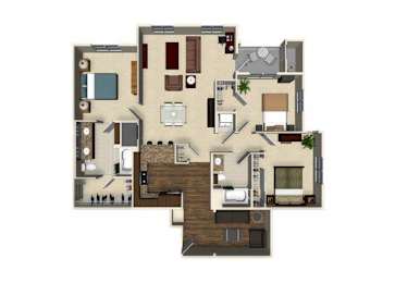 Floor Plan  3 bedroom 2 bathroom apartment C1A floor plan at The Verdant Apartments in San Jose, CA