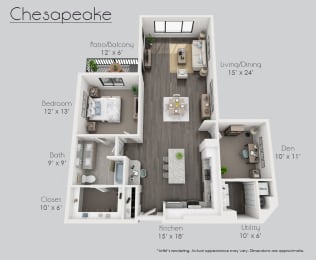 Chesapeake + Den Unit Floor Plan
