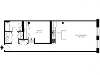 1 bedroom 1 bathroom Floor plan at Carriage House Lofts, Chicago, IL