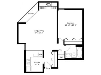  Floor Plan One Bedroom - B