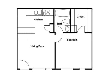Unfurnished 1 bedroom 1 bathroom floor plan at Shorebird Apartments in Mesa, AZ