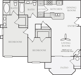 Barclay Two Bed Two Bath Floor Plan, at North Pointe Apartments, Vacaville, California
