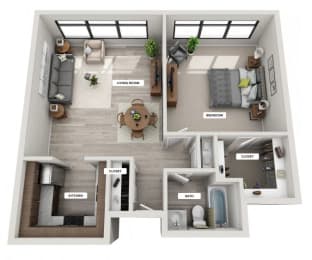 3d 1 bedroom floor plan | The Apartments at Denver Place Apartments in Denver, CO