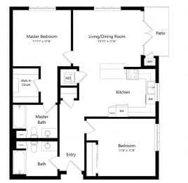 2 bedroom floor plan | Chase Knolls Garden Apartments Sherman Oaks CA