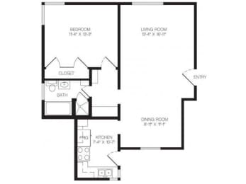 1 bedroom floor plan | Chase Knolls Garden Apartments Sherman Oaks CA