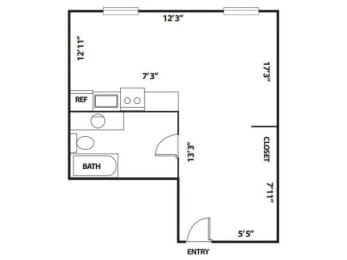 studio floor plan | The Flat Apartments in Los Angeles, CA