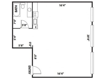 studio floor plan | The Flat Apartments in Los Angeles, CA