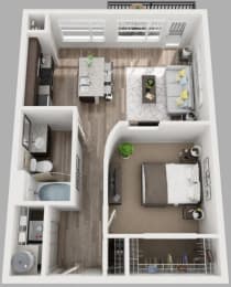 1 Bed 1 Bath Floor Plan with 668 Sq. Ft. at South Side Flats Apartments in Dallas, TX
