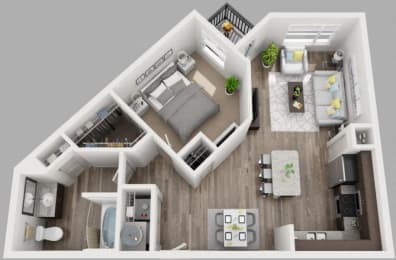 1 Bed 1 Bath Floor Plan with 762 Sq. Ft. at  South Side Flats Apartments in Dallas, TX