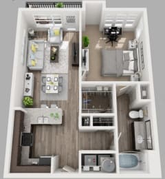 1 Bed 1 Bath Floor Plan with 783 Sq. Ft. at South Side Flats Apartments in Dallas, TX