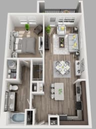 1 Bed 1 Bath Floor Plan with 826-832 Sq. Ft. at South Side Flats Apartments in Dallas, TX