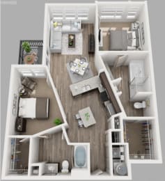 2 Bed 2 Bath Floor Plan with 1,168 Sq. Ft. at  South Side Flats Apartments in Dallas, TX