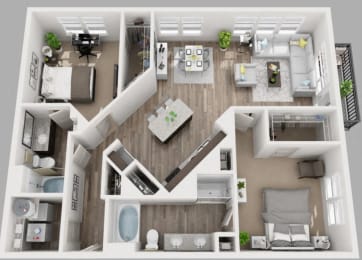 2 Bed 2 Bath Floor Plan with 1,293 Sq. Ft. at  South Side Flats Apartments in Dallas, TX