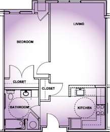  Floor Plan One Bedroom - 1B