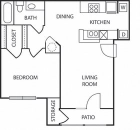 Floor Plan  1 bedroom 1 bathroom A2 floorplan at Forest Creek Apartments in Houston, TX