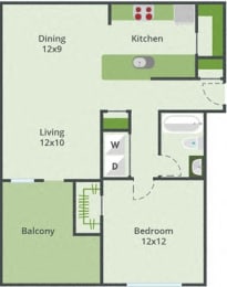 1 bedroom 1 bathroom floor plan A at Lake Cameron, North Carolina