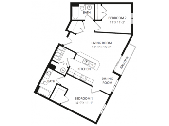  Floor Plan 2X2B
