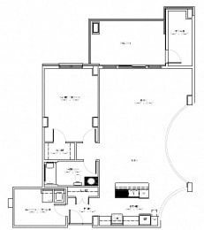 Floor plan of a 1 bed, 1 bath apartment at Amesbury Gate in Bedford, NS