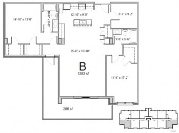 Floor plan of a 2 bed, 2 bath apartment at Amesbury Gate in Bedford, NS