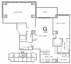 Floor plan of a 2 bed, 2 bath apartment at Amesbury Gate in Bedford, NS