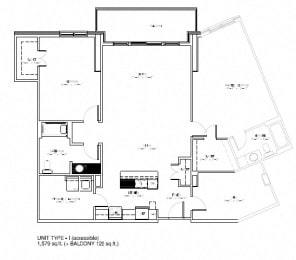 Floor plan of a 2 bed, 2 bath apartment at Amesbury Gate in Bedford, NS