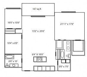 Floor plan of a 2 bed, 2 bath apartment at Amesbury Gate in Bedford, ON