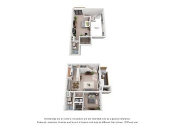 1078 sq.ft. Two Bed 2 Bath Bedroom