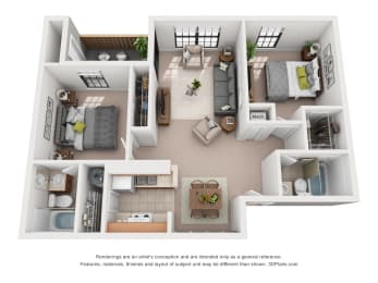 873 sq.ft. Two Bed Two Bath