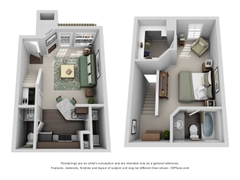 710 sq.ft. One Bed One and a Half Bath